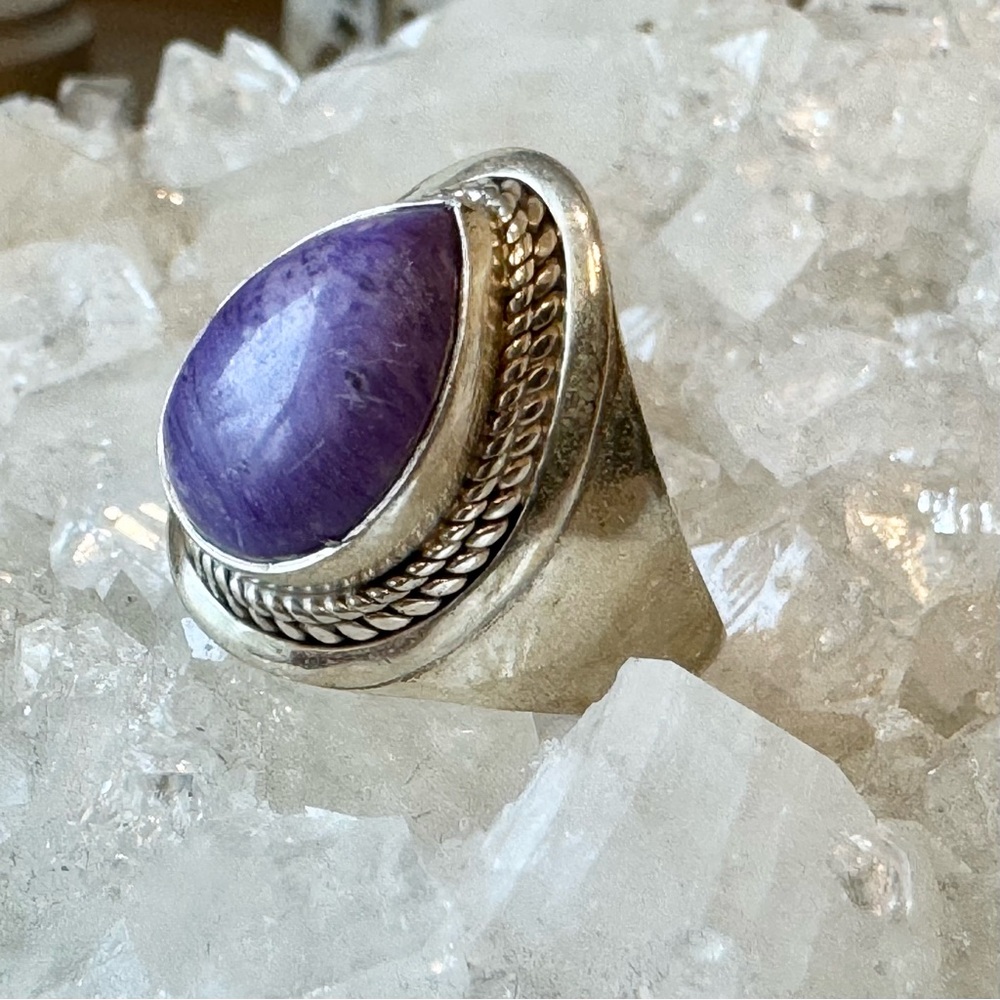 Charoite Teardrop Shield Ring - image 3